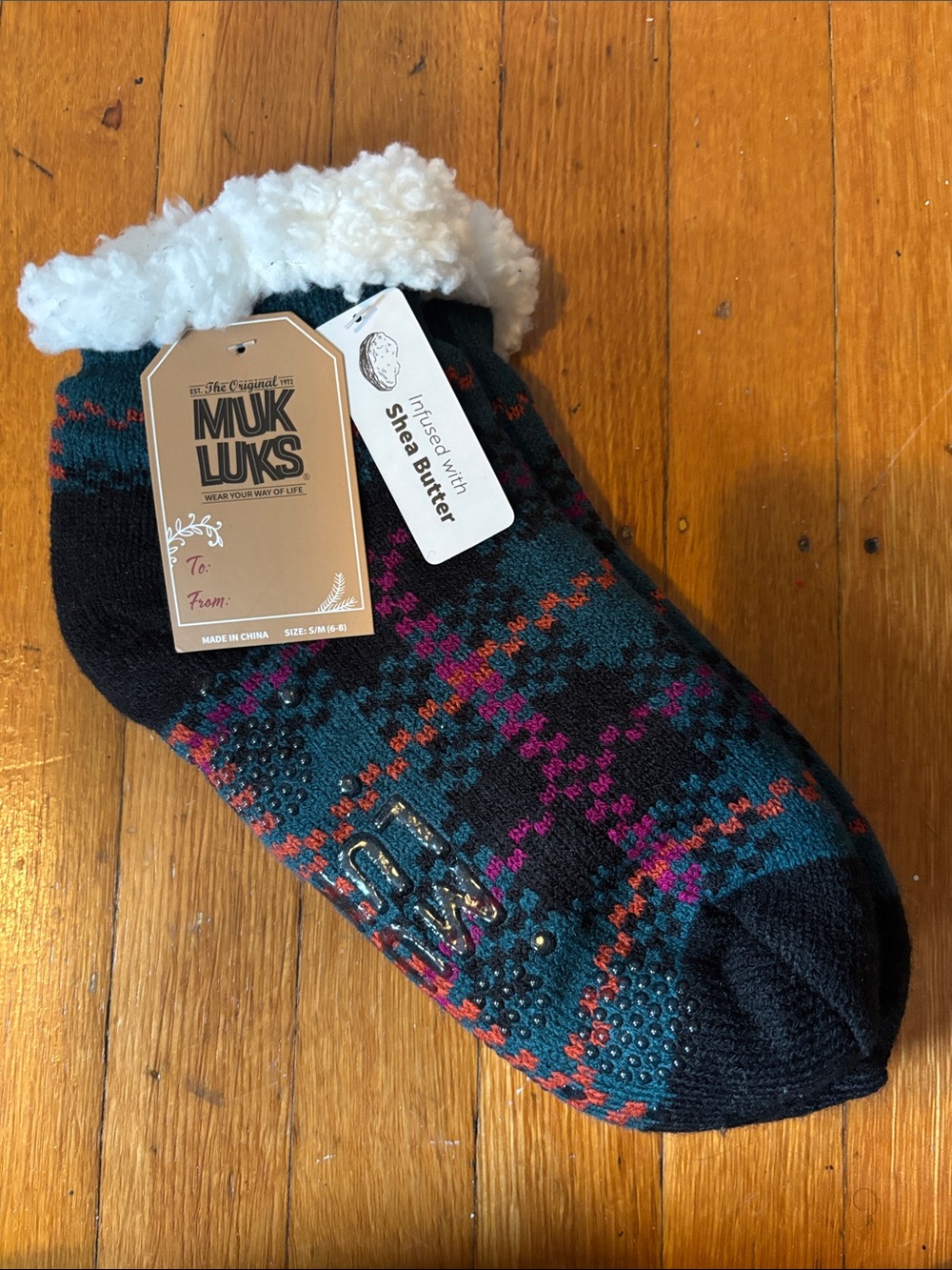 Muk Luks Women's Plush-Lined Ankle Socks - Teal, Black & Pink Pattern